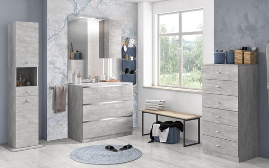 Mobile da bagno "Vichy" colore grigio chiaro sfumato composto da: componibile bagno cm 101x46x189 (base, lavabo, specchio, pensile) - colonna girevole cm. 35x35x180 - sestino cm 60x45x126