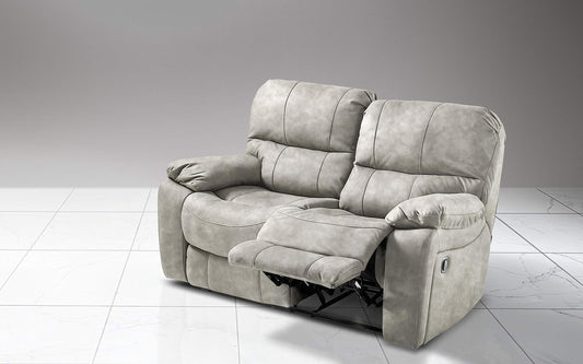 Dafne Italian Design Divano 2 posti con 2 Recliner manuali. Similpelle Effetto Nabuk Light Grey (cm. 169 x 105 x 105h)