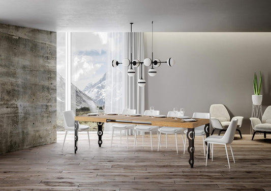 Dafne Italian Design Tavolo Karamay allungabile piano Quercia Natura 90x160 allungato 420 telaio Antracite
