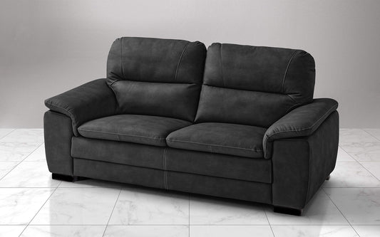 Dafne Italian Design Divano a 3 posti. Similpelle Effetto Nabuk Nero (cm. 198 x 95 x 94h)