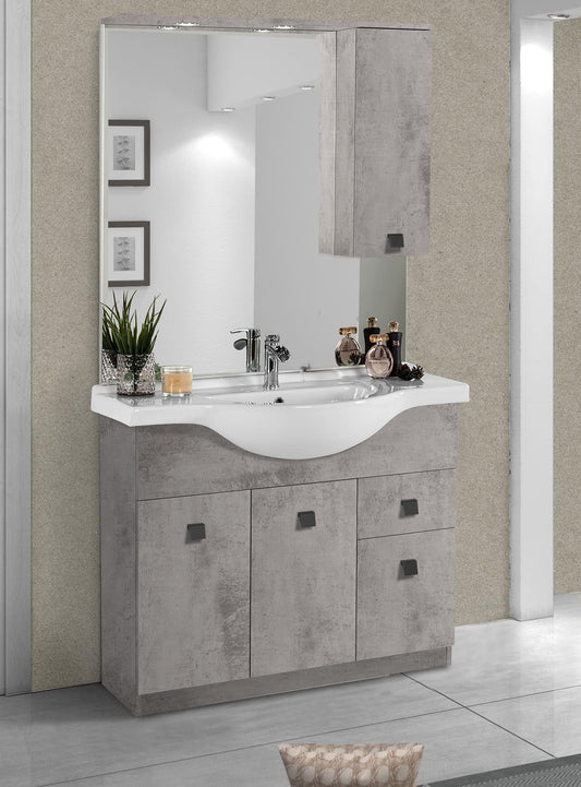 Dafne Italian Design Mobile da bagno Missy finitura cemento grigio cm. 105x50x190 (base, lavabo, specchio, pensile)