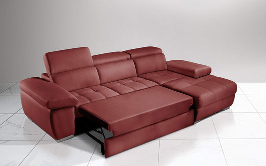 Dafne Italian Design Divano Letto angolare 3 posti con penisola a Destra. Similpelle Effetto Nabuk Bordeaux (cm. 265 x 182 x 97h)