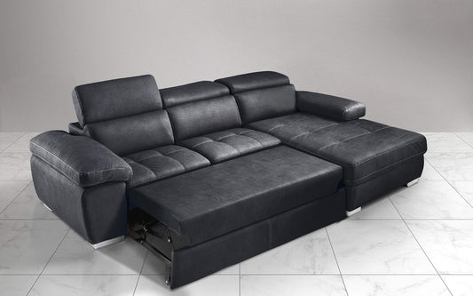 Dafne Italian Design Divano Letto angolare 3 posti con penisola a Destra. Similpelle Effetto Nabuk Grafite (cm. 265 x 182 x 97h)