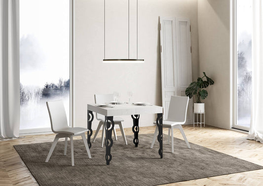 Dafne Italian Design Tavolo Karamay allungabile piano Bianco Frassino 90x90 allungato 246 telaio Antracite