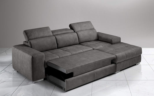 Dafne Italian Design Divano Letto angolare 3 posti con penisola a Destra. Similpelle Effetto Nabuk Nero (cm. 259 x 178 x 94h)