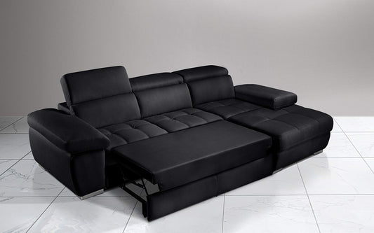 Dafne Italian Design Divano Letto angolare 3 posti con penisola a Destra. Similpelle Nero (cm. 265 x 182 x 97h)