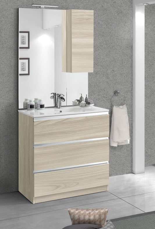 Dafne Italian Design Mobile da bagno Vichy finitura olmo naturale cm 81x46x189 (base, lavabo, specchio, pensile)