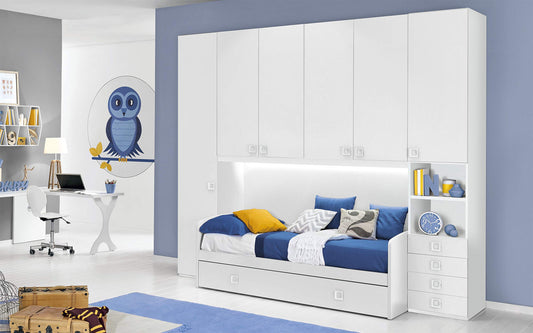 Dafne Italian Design TUTTOCAMERETTE.IT Cameretta Completa a Ponte - Bianco (Doppio Letto Singolo e Armadio) (cm. 300 x 96 x 259h)