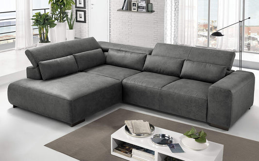 Dafne Italian Design Divano angolare 3 posti con penisola a Sinistra. Tessuto Fuego Steel (cm. 309 x 225 x 70h)