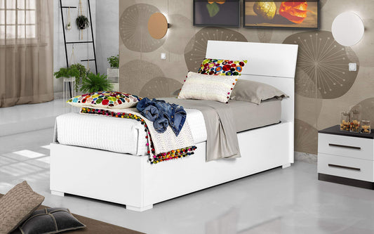 Dafne Italian Design Letto singolo contenitore bianco, rete ortopedica a doghe in legno cm. 93 x 209 x 100