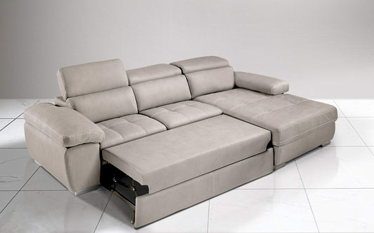 Dafne Italian Design Divano Letto angolare 3 posti con penisola a Destra. Similpelle Effetto Nabuk Beige (cm. 265 x 182 x 97h)