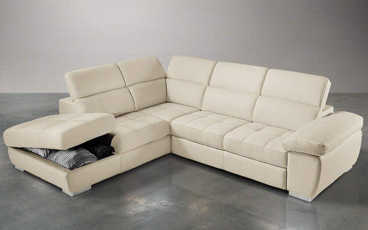 Dafne Italian Design Divano Letto angolare 3 posti con penisola a Sinistra. Similpelle Sabbia (cm. 285 x 245 x 97h)