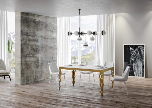 Dafne Italian Design Tavolo Karamay Evolution piano Marmo 90x120 telaio allungato 224 oro