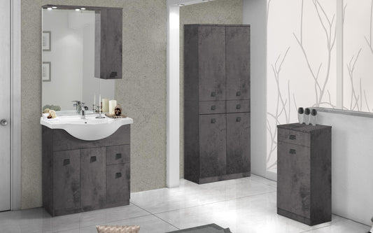 Dafne Italian Design Mobile da bagno Missy finitura grigio antracite composto da: componibile bagno cm. 85x50x190 (base, lavabo, specchio, pensile) - colonna cm. 69x34x150 - base mobile cm. 34x34x80