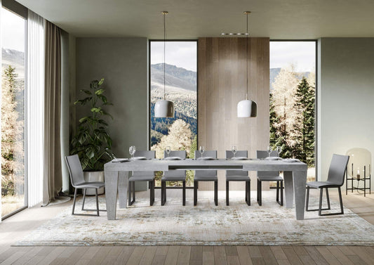 Dafne Italian Design Tavolo Spimbo Allungabile Cemento 90x180 allungato 284 telaio Antracite