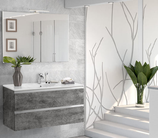 Dafne Italian Design Mobile da bagno Vichy finitura grigio antracite, sospeso, cm 101x46x189 (base, lavabo, specchio)
