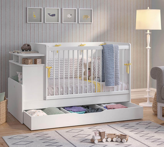 Dafne Italian Design Lettino trasformabile in Baby Cotton con tavolino e corrimano telescopico (70x115-70x145 Cm)
