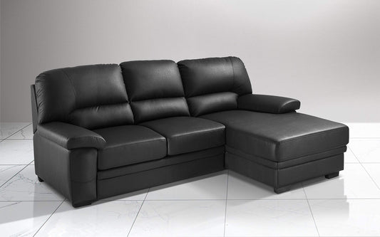 Dafne Italian Design Divano Letto angolare 2 posti con penisola a Destra. Similpelle Nero (cm. 252 x 160 x 92h)