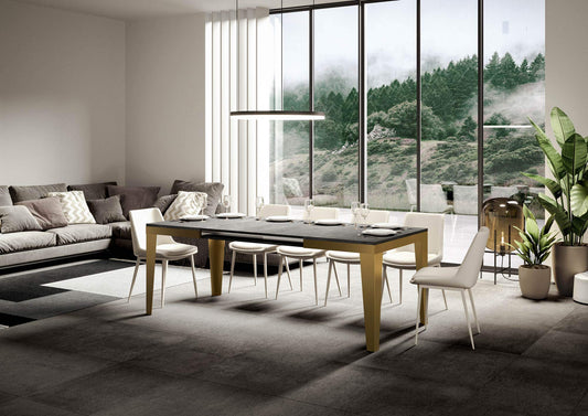 Dafne Italian Design Tavolo Flame Evolution piano Cemento 90x160 allungato 420 telaio oro