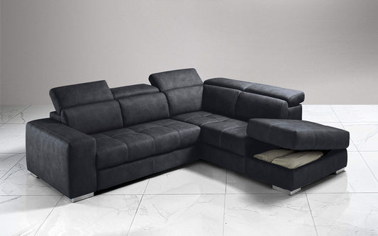 Dafne Italian Design Divano Letto angolare 3 posti con penisola a Destra. Similpelle Effetto Nabuk Grafite (cm. 266 x 230 x 94h)