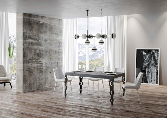 Dafne Italian Design Tavolo Karamay allungabile piano Cemento 90x160 allungato 264 telaio Antracite