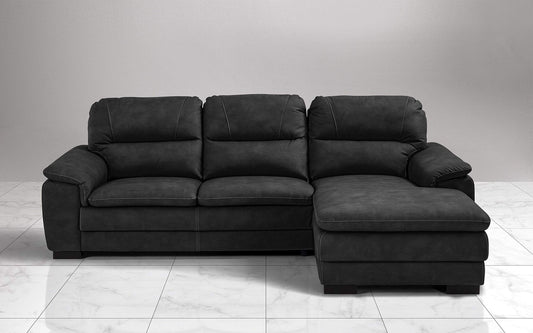 Dafne Italian Design Divano angolare 3 posti con penisola a Destra. Similpelle Effetto Nabuk Nero (cm. 275 x 158 x 94h)