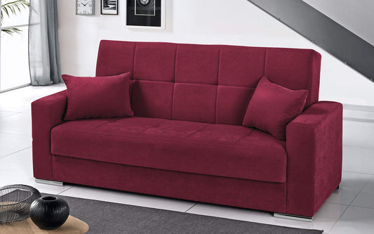 Dafne Italian Design Divano Letto 3 posti. Tessuto lam Bordeaux (cm. 230 x 93 x 97h)