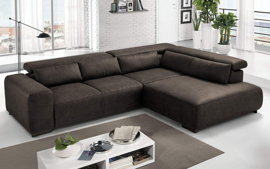 Dafne Italian Design Divano angolare 3 posti con penisola a Destra. Tessuto Fuego Light Brown (cm. 309 x 225 x 70h)