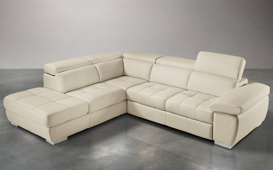 Dafne Italian Design Divano Letto angolare 3 posti con penisola a Sinistra. Similpelle Sabbia (cm. 285 x 245 x 97h)