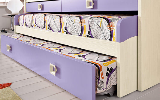 Dafne Italian Design Cameretta Completa a Ponte - Effetto Betulla, Malva (Triplo Letto Singolo e Armadio) (cm. 300 x 96 x 259h)