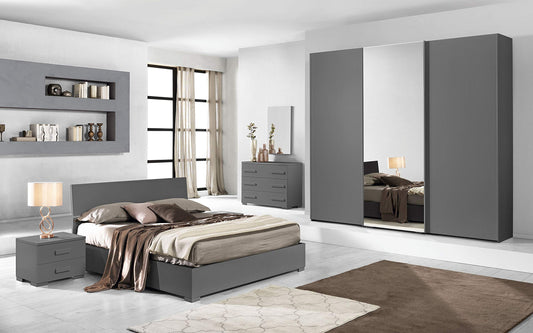 Dafne Italian Design Camera Completa - Titanio (Letto Matrimoniale, Armadio, Comodino, Specchiera, Comò)