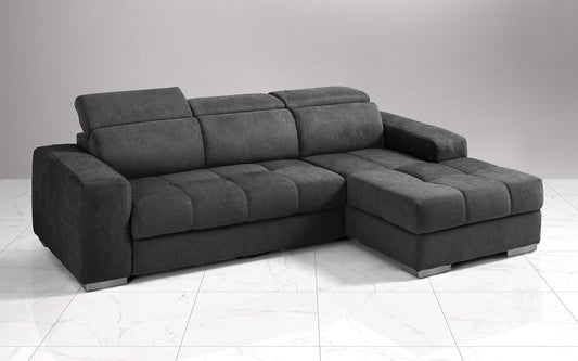 Dafne Italian Design Divano Letto angolare 3 posti con penisola a Destra. Tessuto Romeo Nero (cm. 259 x 178 x 94h)