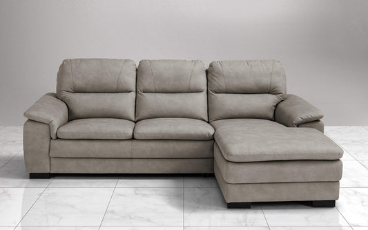 Dafne Italian Design Divano angolare 3 posti con penisola a Destra. Similpelle Effetto Nabuk Light Grey (cm. 275 x 158 x 94h)
