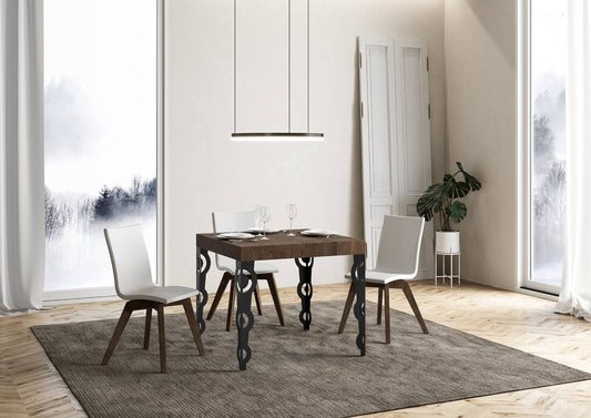 Dafne Italian Design Tavolo Karamay allungabile piano Noce 90x90 telaio allungato 246 Antracite