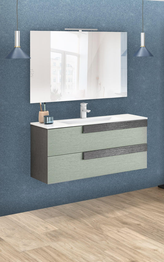 Dafne Italian Design Mobile da bagno componibile sospeso Sandie grigio scuro e verde salvia cm 101x46x189 (base, lavabo, specchio)