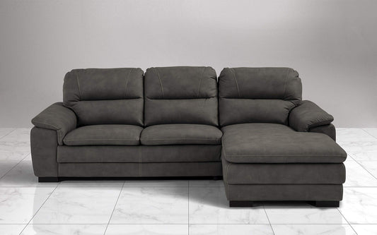 Dafne Italian Design Divano angolare 3 posti con penisola a Destra. Similpelle Effetto Nabuk Olive Grey (cm. 275 x 158 x 94h)