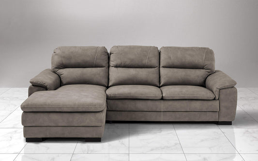 Dafne Italian Design Divano angolare 3 posti con penisola a Sinistra. Similpelle Effetto Nabuk Talpa (cm. 275 x 158 x 94h)