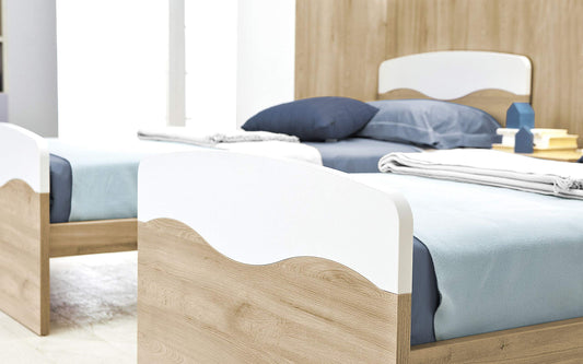 Dafne Italian Design Cameretta Completa a Ponte - Effetto faggio, Bianco (Doppio Letto Singolo e Armadio) (cm. 350 x 58 x 259h)