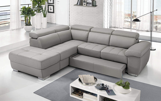 Dafne Italian Design Divano Letto angolare 3 posti con penisola a Sinistra. Similpelle Grigio Ash (cm. 285 x 245 x 97h)