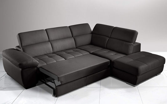 Dafne Italian Design Divano Letto angolare 3 posti con penisola a Destra. Similpelle Elephant (cm. 285 x 245 x 97h)