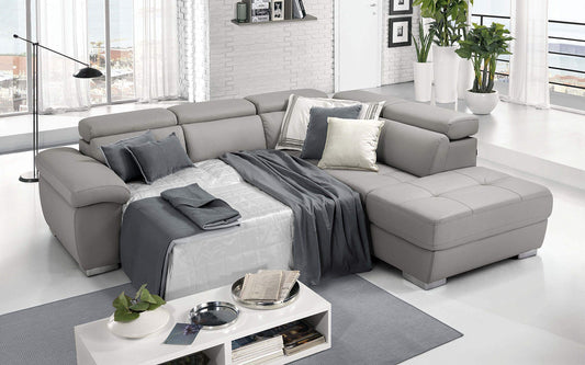 Dafne Italian Design Divano Letto angolare 3 posti con penisola a Destra. Similpelle Grigio Ash (cm. 285 x 245 x 97h)