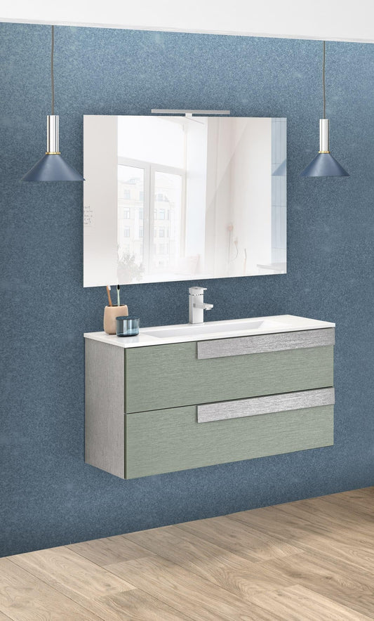 Dafne Italian Design Mobile da bagno componibile sospeso Sandie grigio chiaro e verde salvia cm 81x46x189 (base, lavabo, specchio)