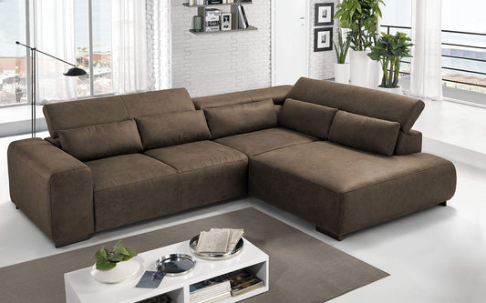 Dafne Italian Design Divano angolare 3 posti con penisola a Destra. Tessuto Fuego Brown (cm. 309 x 225 x 70h)