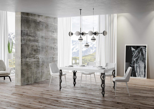 Dafne Italian Design Tavolo Karamay allungabile piano Bianco Lucido 90x180 allungato 284 telaio Antracite