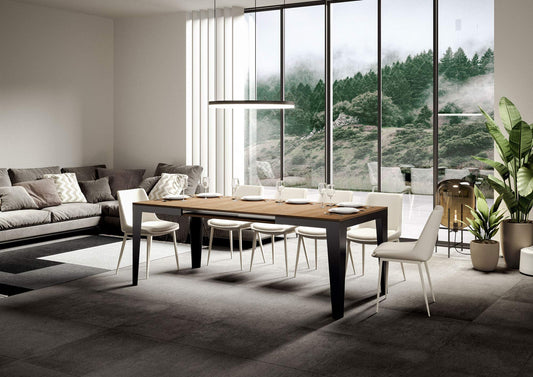 Dafne Italian Design Tavolo Flame Evolution piano Quercia Natura 90x120 allungato 380 telaio Antracite