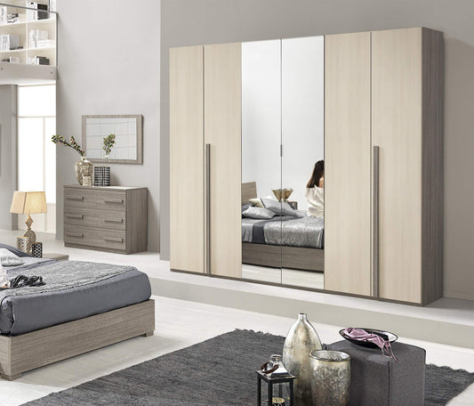 Dafne Italian Design Camera Completa - Effetto Rovere Grigio, Olmo Naturale (cm. 274 x 55 x 247 cm)