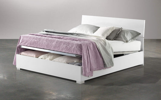 Dafne Italian Design Letto matrimoniale con contenitore in legno, bianco laccato, rete ortopedica a doghe - 169 x 203 x 94h.
