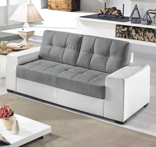 Dafne Italian Design Divano 2 posti. Similpelle Bianco, Tessuto Grigio (cm. 171 x 91 x 89h)