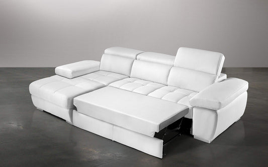 Dafne Italian Design Divano Letto angolare 3 posti con penisola a Sinistra. Similpelle Bianco (cm. 265 x 182 x 97h)
