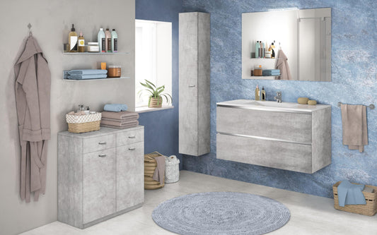 Mobile da bagno "Vichy" colore grigio chiaro composto da: componibile bagno sospeso cm 101x46x189 (base, lavabo, specchio) - colonna sospesa cm. 25x27x160 - base mobile a terra cm. 69x34x85